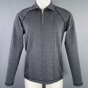 DRIES VAN NOTEN Size S Black Charcoal Glenplaid Cotton Blend 1/4 Zip Pullover